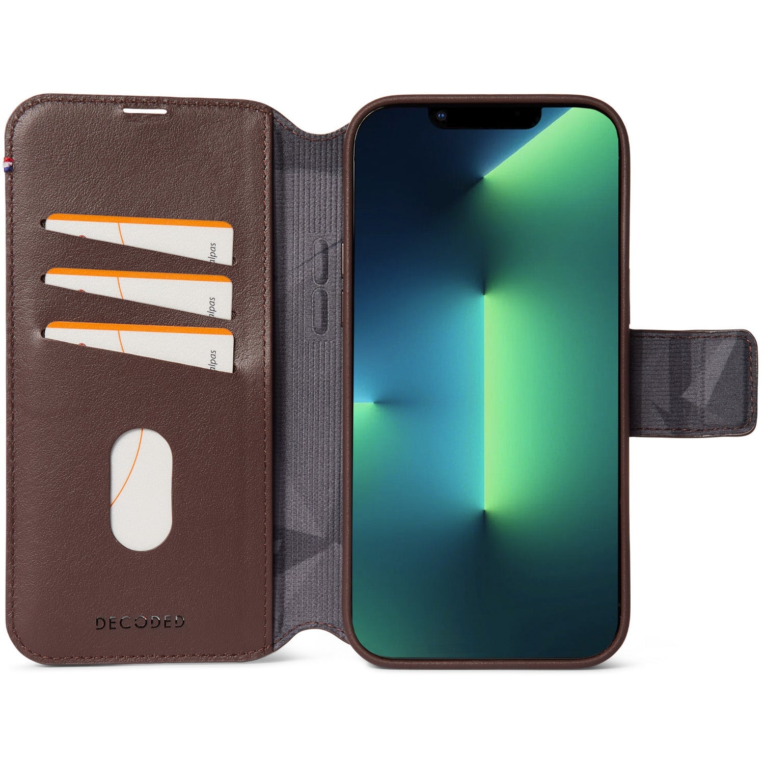 Leather iPhone 14 Pro case with card slot · Brown, Black